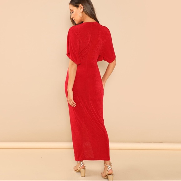 1 Left! Red Knot Front Split Maxi Dress - Picture 4 of 7